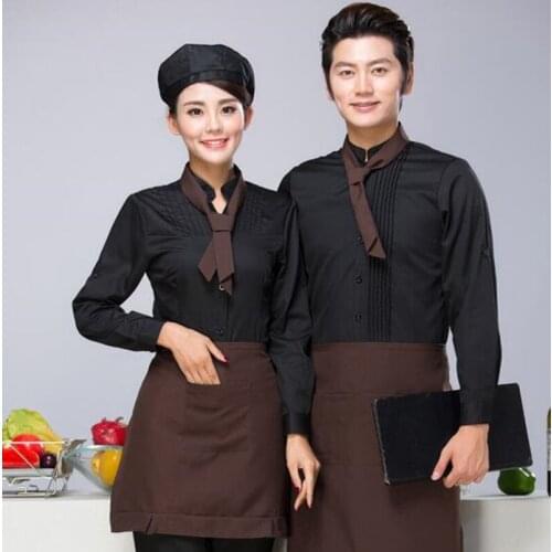 Hotel Workwear Fast Food Restaurant Hot Pot Teahouse Waitress Uniform Catering Autumn Winter Long Sleeve Men Overalls H2313