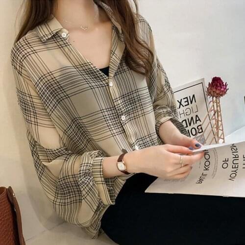 Sun Protection Shirt 2021 New Korean Loose Plaid Plus Size Chiffon Blouse Women Tops Thin Sunscreen Clothing Ladies Clothes Y932