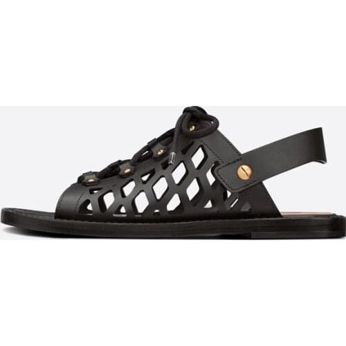 MKKHOU Fashion Sandals Women 2021 New Summer Flat Low Heel Hollow Lace-up Leather Retro Casual Sandals Beach Large Size 34-43