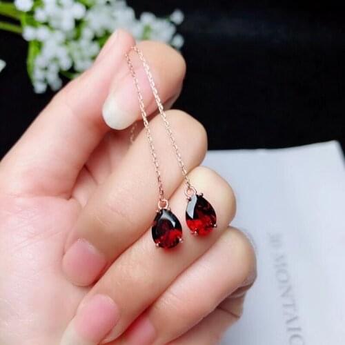Natural red garnet Stone Ear Line S925 silver natural gemstone drop earrings fashion water drop woman girl gift birthday jewelry