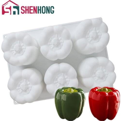 SHENHONG 6 Holes Vegetable Chili Shape Silicone Mold Hot Pepper Mousse Cake Pastry Mould Dessert Decoration Baking Tools
