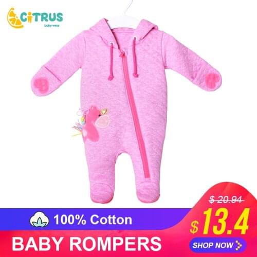 CITRUS Baby Clothing Romper Cartoon Cute Pink Unicorn Baby Romper Spring New Cotton Soft Newborn 3 6 9 12 M Boy Girl Clothing