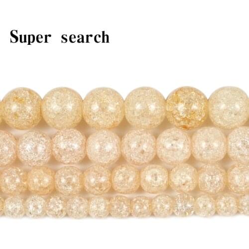 Light yellow Cracked Quartzs Crystal 6/8/10/12mm Stone Beads Round Loose Beads For Accessories Jewellery Making Bracelet 15