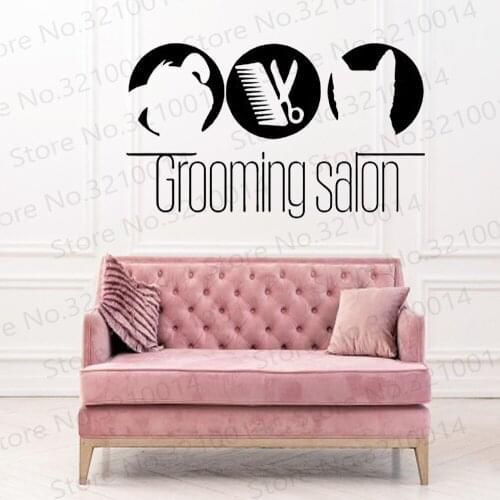 Grooming Salon Scissors Comb Wall Decals Pet Shop Decor Cat and Dog Vinyl Wall Sticker PW158