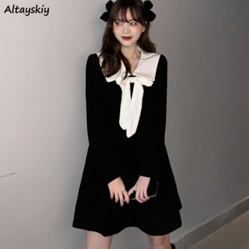 Spring Dress Women New Slim Feminine Kawaii Korean Style College Girls All-match Leisure Corduroy Stylish Pure Retro Vestido Ins