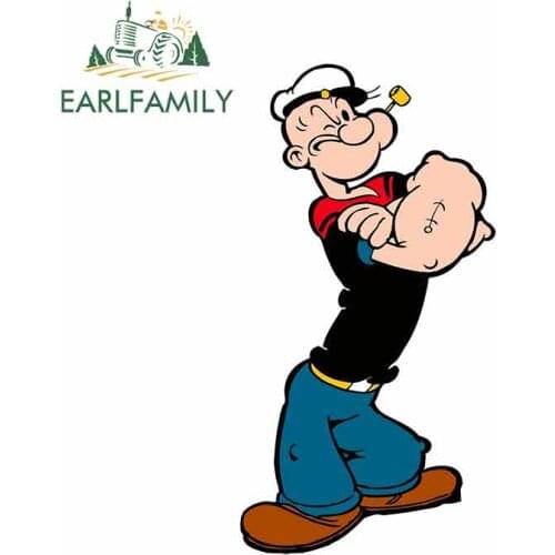 EARLFAMILY 13cm x 7.1cm for Popeye The Sailor Man Cartoon Car Stickers Funny Bumper Windows DIY Fine Decal Vinyl JDM Waterproof