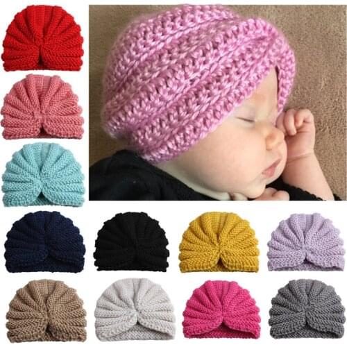 Newborn Baby Knitted Winter Baby Hat Turban Baby Girls Hair Accessories Headwear Warm Soft Cap One Size