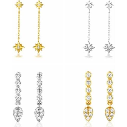 925 Silver Ear Needle Star Water droplets Stud Earrings For Women Engagement Party Bling Color Crystal Fine Jewelry Earring