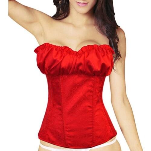 S - 6XL ) Women Satin Lace Overbust Zipper Corset with Strap + thong New 2015 Fashion Sexy Bustier top plus size Black