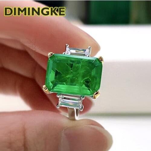 DIMINGKE Rectangular Emerald Woman Ring 100%-S925 Silver Anniversary Party Super Flash High Jewelry