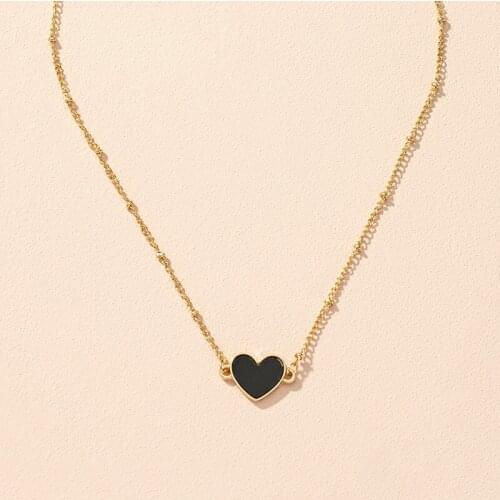 Fashion Graceful Simple Design Temperament Black Heart Necklace Gold Color Necklaces For Women Jewelry Accessories Gift