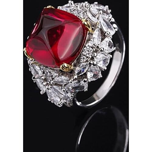 Charms 100% 925 Sterling Silver 12*12mm Ruby Rings For Women Luxury High Carbon Diamond Gemstone Vintage Party Ring Fine Jewelry