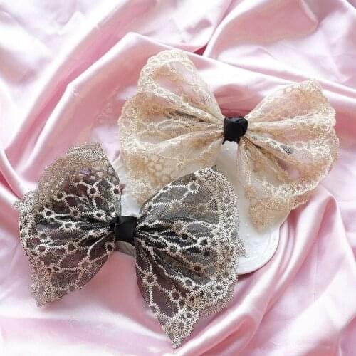 1yards Gold Edge Lace Embroidery Mesh Organza Stain Ribbon Big Bow Hairpin Accessories Diy Craft