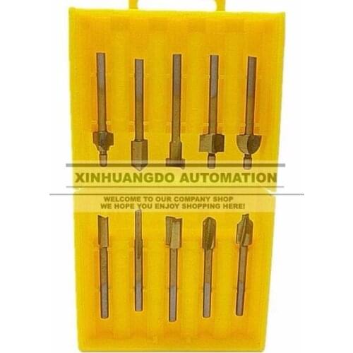 10pcs 1/8" HSS Wood Router Bits Files Titanium Coated Mini 3mm Wood Cutter Milling Fits Dremel Rotary Set Carpenter Tool w/ Case