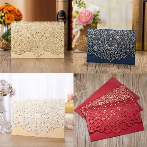10PCS Luxury Laser Cut Flora Wedding Invitations Card Elegant Lace Favor Print Envelopes Wedding Party Decoration