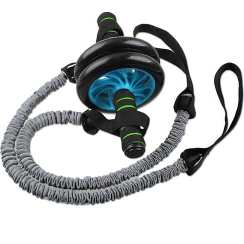 2pcs Double Wheels Ab Roller Stretch Trainer Resistance Band Exercise Elastic Pull Rope Abdominal Stomach Exercise Training