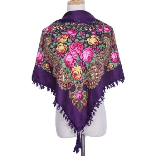 90*90cm Women Russian National Scarf Retro Style Cotton Print Shawl Bandana Ladies Fringed Square Blanket Scarves Hijab Wraps