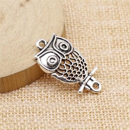 Free shipping 22pcs 33x28mm antique silver Owl connector charms diy retro jewelry fit Earring keychain hair card pendant