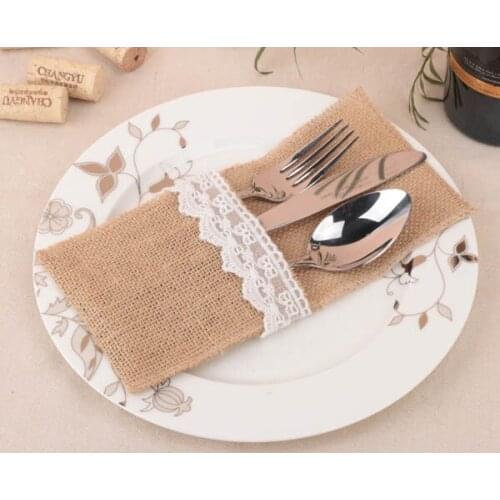Free shipping Lace linen tableware bag holiday wedding knife fork bag red wine bag simple type environmental protection linen