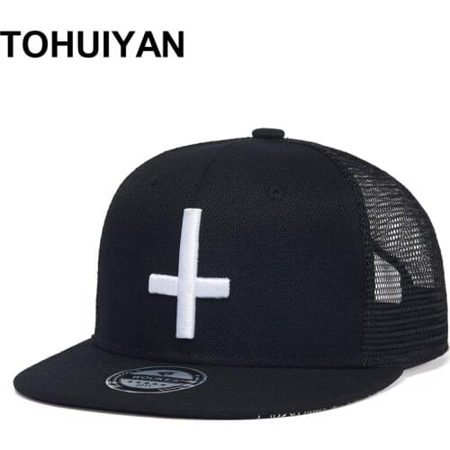 TOHUIYAN Embroidered Baseball Hats Men Summer Breathable Mesh Trucker Caps Flat Brim Hip Hop Cap Gorras Snapback Cap for Women