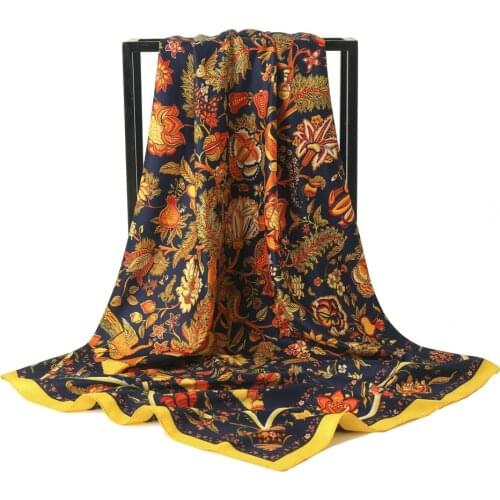 Brand Tree of Life Twill Silk Summer Square Scarf Women Hair Band Female Bandana Shawl Wraps Foulard Hijab Headband Neckerchief