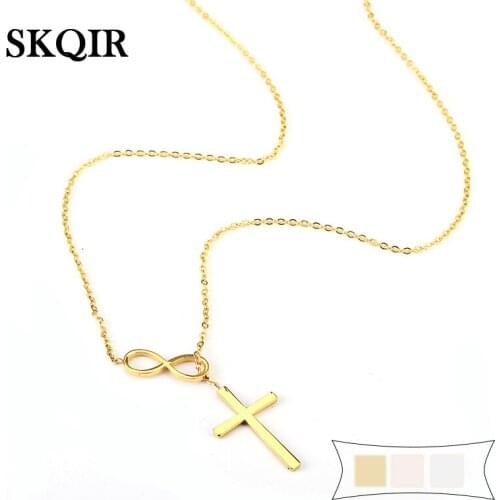 Infinity 8 Minimalist Cross Pendant Necklace Gold Stainless Steel Charm Chain Necklace for Women Best Friend Choker Jewelry Gift