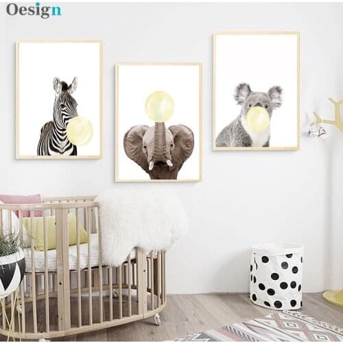 Baby Animal Zebra Giraffe Deer Bubble Wall Art Canvas Painting Nursery Poster Print Decorative Picture Baby Kids Bedroom Decor