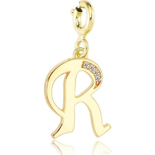 Valori Jewels Letter R, Zirconia White Gemstone, Gold Plated, Sterling Silver Charm