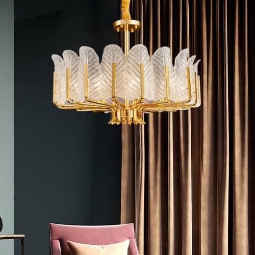 Living Room Luxury Gold Metal E14 Led Pendant Lights Modern Glass Leaves Pendant Lamp Rod Hanging Lamp Lustre Led Lamp Fixtures