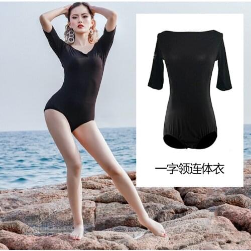 Beautiful Latin Dance Top Female Adult Jumpsuit Women Professional Performance Black Latin Blouse Middle Sleeve Sexy Suit H5512