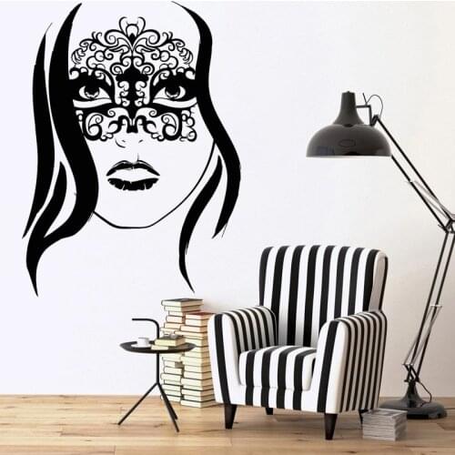 Mask Vinyl Wall Stickers Masquerade Party Decal Beautiful Girls Mysterious Mural Room Decoration Home Decor O89