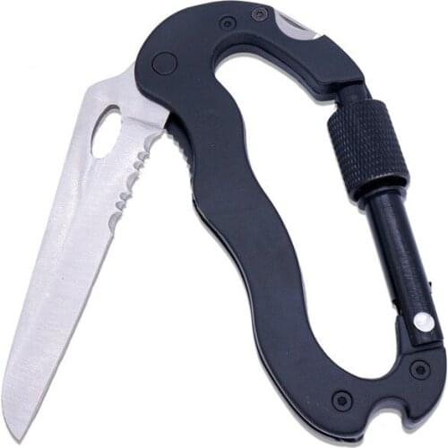 EDC Outdoor Multifunctional Carabiner Survival Foldable Knife Quickdraw Screwdriver Hook Paracord Keychain Knife D Hook