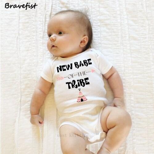 Fashion Newborn Bodysuits 0-24Months Short Sleeve Infant Outfits New Baby To The Tribe Letters Print Kid Jumpsuits Summer Onesie