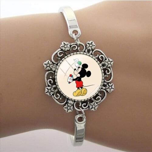 Disney Fashion Glass Dome Bracelet High Quality Lace Mickey Minnie Art Photo Charm Ladies Gift Bracelet