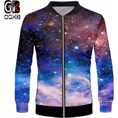 OGKB Mens Casual Jackets New Fashion Prin Galaxy Space 3d Jacket Starry Star Coats Regular Slim Fit Outwear For Male Wholesale