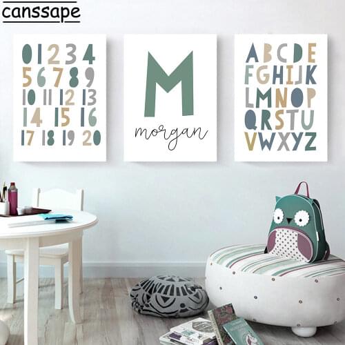 ABC Alphabet Canvas Art Print Numbers Poster Rainbow Custom Name Wall Art Painting Posters Nursery Wall Pictures Baby Room Decor
