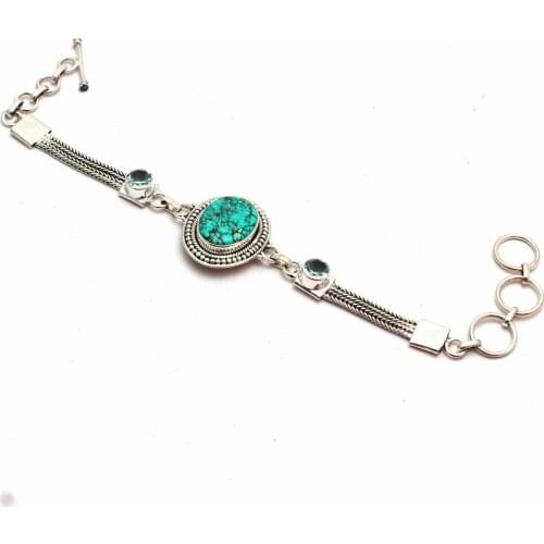 Genuine Turquoise Mohave Turquoise 100 % 925 Sterling Silver Bracelet 925 Sterling Silver GRP-B
