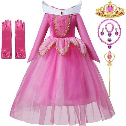 Autumn Winter Girls Pink Tutu Princess Dress Fairy Tale Sleeping Beauty Costume Kid Aurora Cosplay Outfit Vestidos Carnival Gown