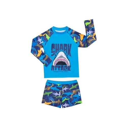 7-14 Years Boys SwimTrunks 2021 New Two Piece Childrens Swimwear Shark Print Style Swimsuit Beachwear Sunprotection TB082