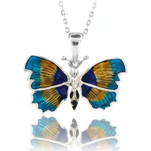 Butterfly Necklace 925 Sterling Silver Colorful Nature Charm Bridesmade Nature Lover Gift