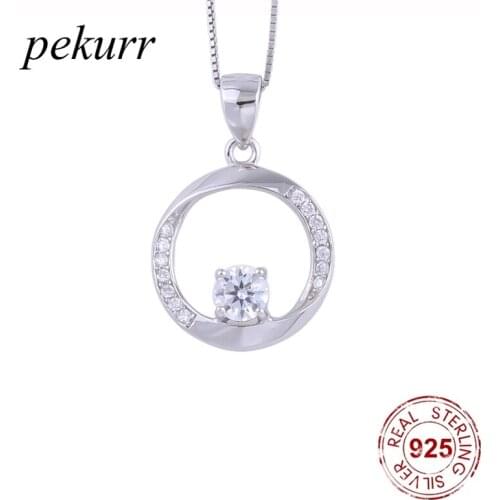 Pekurr 925 Sterling Silver Big Zircon Round Hoop Necklaces For Women Crystal Gems Pendants Wedding Fashion Jewelry
