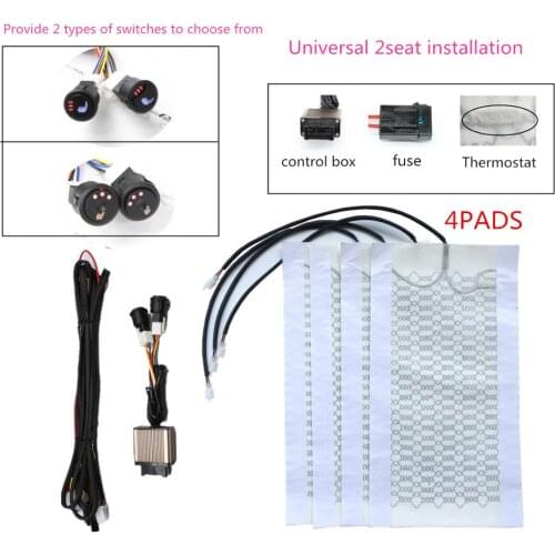 Heated seat for car two seats warm heater with 4 carbon heating pad and universal round 3 level switch interior seat parts