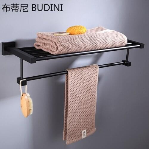 Bathroom Towel Rack Towel Rail Kitchen Shelf Aluminum Black Bath Polished Towel Holder Storage Shelves Tualleros De Pared