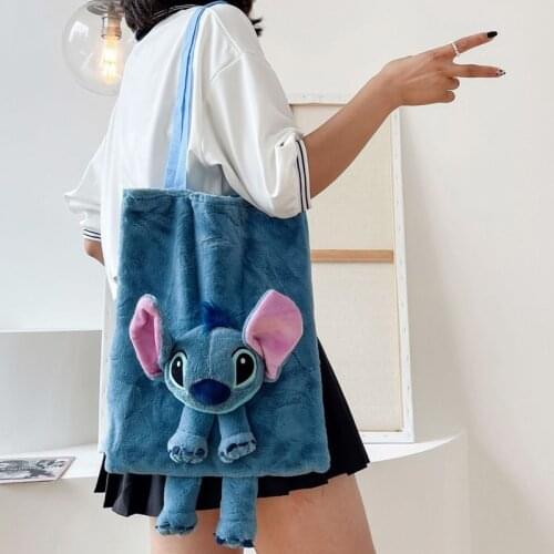 Disney Stitch Cartoon portable plush bag large capacity cute Anime shoulder bag girls Christmas Gifts