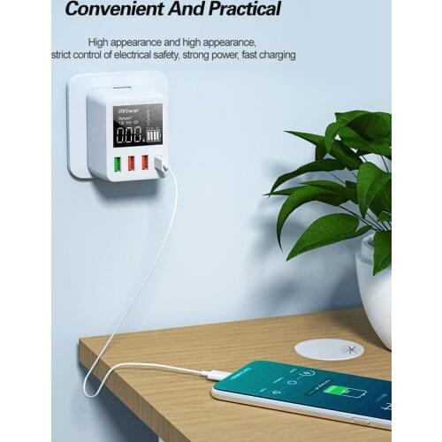 30W QC3.0 Fast Charging Xiaomi iphone USB Charger 4 Ports LED Display Portable Phone Charger for Samsung Huawei LG ZTE Sony MP4