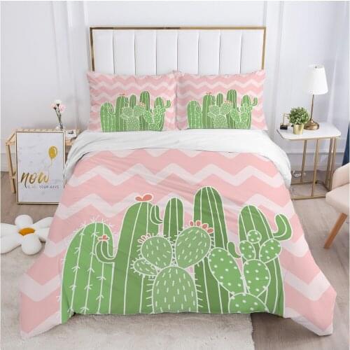 Nordic bedding set Duvet cover set pillow case 50x75 Bed linens Bed cover 220x240 140x200 150*200 Pink cactus