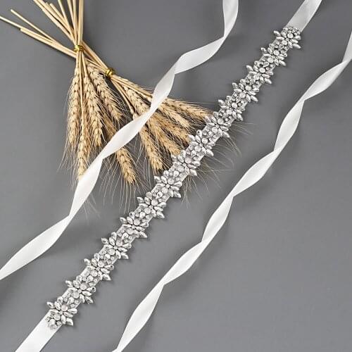 Wedding Sash Womens Elegant Satin Flower Sash Handmade Beaded Waistband Bridal Ribbon Cummerbunds Wedding Dress Waist Belt