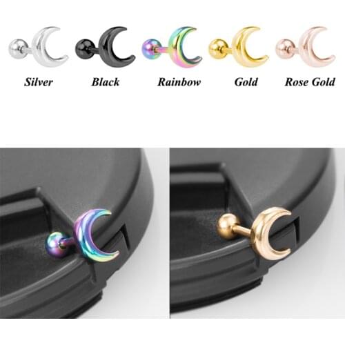 1PC Moon Cartilage Stud Earring for Women Helix Piercing Stainless Steel Conch Ear studs Tragus Daith Bar Earrings Jewelry 16G