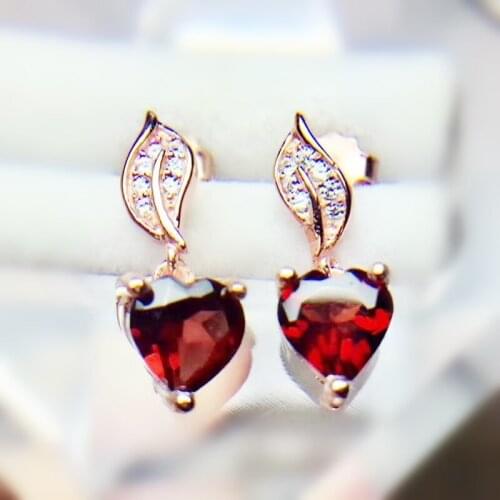 PER JEWELRY NATURAL REAL GARNET OR TOPAZ LOVE HEART DROP EARRING 1CT*2PCS GEMSTONE 925 STERLING SILVER FINE JEWELRY T203314
