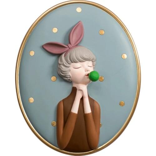 Nordic Resin Bubble Gum Wall Pendant Girls Decor Room Bedroom Porch Background Wall Decoration Cute Girl Pendant Home Decoration